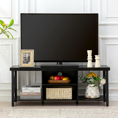 154 * 41 * 62cm TV Stand for TV up to 55 Inches, TV Cabinet with Open Storage, TV Console Unit with Shelving for Living Room, black