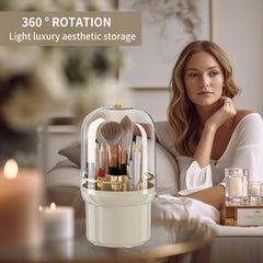 360° Rotating Makeup Brush Holder with Dust-Proof Lid