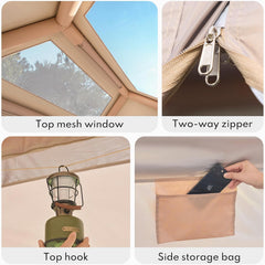 Inflatable Tents for Camping, Blow Up Tent with Hand Pump, 3-4 Person Air Glamping Tent with Canopy, Easy Setup 4 Season Waterproof Windproof Outdoor Glamping House(Brown)