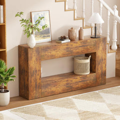 160cm Farmhouse Console Table with Storage, Couch Behind Sofa Table, Long Entryway Sofa Console, Narrow Hallway Stand for Living Room & Entryway