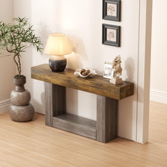 160cm Farmhouse Console Table: Two-Tier Entryway Piece with a U-Shaped Base, Narrow Wooden Sofa Table for Behind Couches, Plus Living Rooms, Hallways & Foyers (charcoal-160)