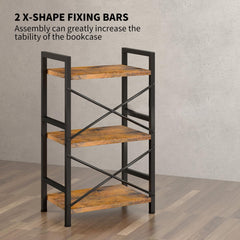 Bookshelf, 3 Tier Industrial Bookcase, Metal Small Bookcase, Rustic Book Shelf Storage Organizer for Living Room, Bedroom, and Home Office Storage Rack (3 Tier)
