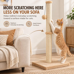 Cat Scratching Post, 80cm Tall Sisal with Hanging Ball