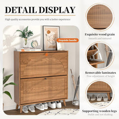 Foyer Narrow Shoe Storage Cabinet with 2 Flip Drawers & Fluted Panel, Freestanding Hidden Organizer for Entryway