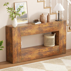 160cm Farmhouse Console Table with Storage, Couch Behind Sofa Table, Long Entryway Sofa Console, Narrow Hallway Stand for Living Room & Entryway