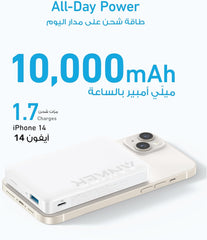 بطارية مغناطيسية من Anker Magnetic Power Bank 10K، تحتوي شاحن محمول لاسلكي، بطارية شحن سريع للغاية 20 واط مع USB-C متوافق مع Magsafe، iPhone 15/15 Plus/15 Pro/15 Pro Max، iPhone 14/13/12 Series