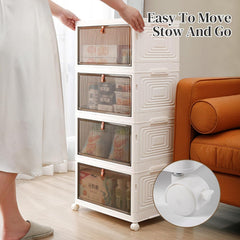 Plastic Storage Bins with Lids, Stackable Storage Containers with Wheels, Folding Storage Boxes, Stackable Cabinet Storage Containers for Home Living Room Office Closet (2-Tier)