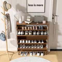 Foyer Narrow Shoe Storage Cabinet with 2 Flip Drawers & Fluted Panel, Freestanding Hidden Organizer for Entryway