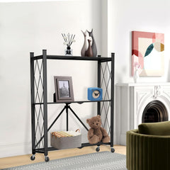 Portable Storage Shelves with Rolling Design, Heavy-Duty Metallic Structure for Maximum Capacity, Ideal for Garage, Kitchen, and Basement Use (black, 3-Tier)