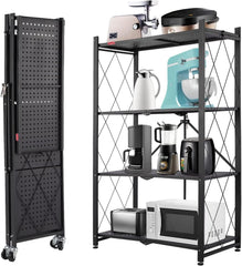 Portable Storage Shelves with Rolling Design, Heavy-Duty Metallic Structure for Maximum Capacity, Ideal for Garage, Kitchen, and Basement Use (black, 3-Tier)