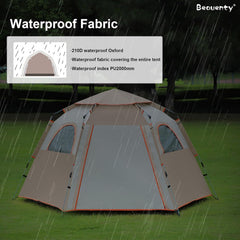 Beauenty Hexagonal Automatic Pop Up Tent with 2 Doors and 4 Windows, Waterproof Sunshade Portable Instant Dome Tent, Large Outdoor Camping Beach Picnic Fishing Tents for 5-8 People (Beige)