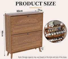 Foyer Narrow Shoe Storage Cabinet with 2 Flip Drawers & Fluted Panel, Freestanding Hidden Organizer for Entryway