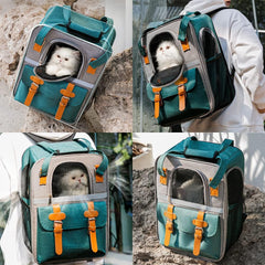 Cat Carrier,Cat Soft-Sided Carrier bag for Cats,Pet Backpack with Three-Sided Breathable Mesh&Removable Mat and Inner Safety Leash (Green)