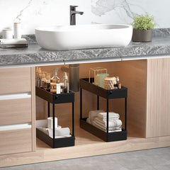 Slim Storage Cart, 4 Tier Bathroom Organizer with Mobile Shelving, Rolling Utility Cart with Slide-Out Compartments for Kitchen, Bathroom, Laundry, and Narrow Spaces