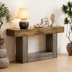 120cm Console Table, Rustic 2-Tier Entryway Table with U-Form Base, Slim Long Wooden Sofa Table for Behind Couch, Living Room, Hallway & Foyer