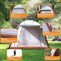 Umbalir Upgrade Inflatable Camping Tent with Pump, Easy Setup 4 Season Glamping Tent, 2-4 Persons Waterproof Windproof Outdoor Self-Supporting Air Tent-7.8FT x 7.8FT x 5.6FT