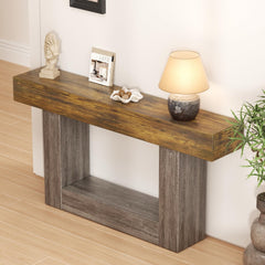 160cm Farmhouse Console Table: Two-Tier Entryway Piece with a U-Shaped Base, Narrow Wooden Sofa Table for Behind Couches, Plus Living Rooms, Hallways & Foyers (charcoal-160)