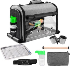 (6-pieces) Bird Carrier Bag Set, Parrot Travel Carrier with Stand Food Tray and Water Bottle