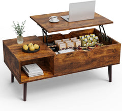 Coffee Table, Lift Top Coffee Tables for Living Room, Office, Small Rising Wooden Dining Center Tables with Storage Shelf and Hidden Compartment (brown)