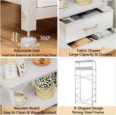 Black Chest of Drawers with 5 Drawers, Vertical Storage Tower Fabric Chest for Bedroom, Hallway, Entryway, Nursery, Closet Organizer, Nightstand Bedside Furniture, Durable Steel Frame, Wooden Top
