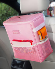 HOTOR Car Trash Can with Lid and Storage Pockets, 100% Leak-Proof Car Organizer, Waterproof Car Garbage Can, Multipurpose Trash Bin for Car - Black