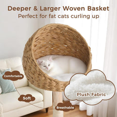 Wood Cat Tree Tower, Natural Cat Tree Tower with Woven Baskets