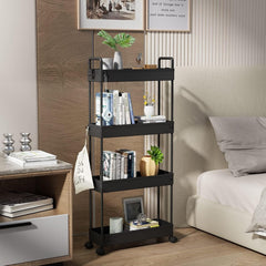 Slim Storage Cart, 4 Tier Bathroom Organizer with Mobile Shelving, Rolling Utility Cart with Slide-Out Compartments for Kitchen, Bathroom, Laundry, and Narrow Spaces