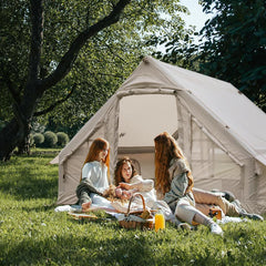 Inflatable Tent Air Tent Camping Tent 4 People with Pump Large Outdoor Oxford Tent Cabin Tent with Double Layer Mesh Windows and Convective Double Doors (M: 330 x 220 x 210 cm)
