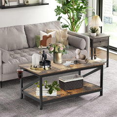Coffee Table with Storage Shelft and 2 Tier Storage Shelf, Wooden Furniture
