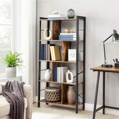 Bookshelf, Living Room Bookcase, Large 4-Tier Storage Shelf, for Office Study, Industrial Style, Easy Assembly, Steel Frame, Wooden Shelving Display Storage Unit Office Living Room Furniture (brown)