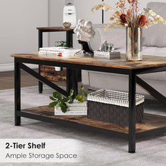 Coffee Table with Storage Shelft and 2 Tier Storage Shelf, Wooden Furniture