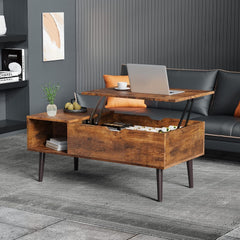 Coffee Table, Lift Top Coffee Tables for Living Room, Office, Small Rising Wooden Dining Center Tables with Storage Shelf and Hidden Compartment (brown)