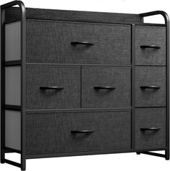 Dresser with 7 Drawers - Fabric Storage Tower, Organizer Unit for Bedroom, Living Room, Hallway, Entryway, Closets - Sturdy Steel Frame, Wooden Top & Easy Pull Fabric Bins (black)