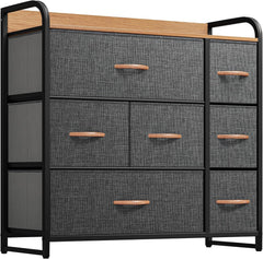 Dresser with 7 Drawers - Fabric Storage Tower, Organizer Unit for Bedroom, Living Room, Hallway, Entryway, Closets - Sturdy Steel Frame, Wooden Top & Easy Pull Fabric Bins (black)