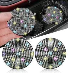 NBTEPEM 2pcs Bling Car Cup Holder Coaster, 2.75 inch Anti-Slip Shockproof Universal Fashion Coasters Insert Crystal Rhinestone Automotive Interior Accessories for Women (2 pcs, White)
