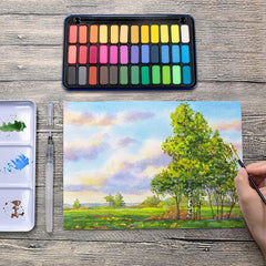 Watercolor Paint Set (36 colors, bread, 1 aquatic brush, 1 brush and mixing palette in an iron box)