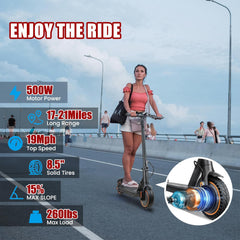 Electric Scooter, 500W Motor, Up to 17-20MPH &19-21 Miles, Commuter Escooter, Foldable E-Scooter for Adults with APP and Dual Braking System Escooter(Orange/Grizzly/Black)