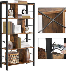 Bookshelf, Living Room Bookcase, Large 4-Tier Storage Shelf, for Office Study, Industrial Style, Easy Assembly, Steel Frame, Wooden Shelving Display Storage Unit Office Living Room Furniture (brown)