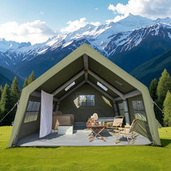 YOLENY Inflatable Tents for Camping, 4/6/8/10/12 Person Blow Up Tent with TPU Skylight, Mesh Windows,Stove Jack & Pump, Easy Setup 4 Season Glamping Tent, Waterproof & Windproof