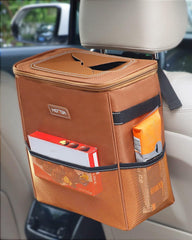 HOTOR Car Trash Can with Lid and Storage Pockets, 100% Leak-Proof Car Organizer, Waterproof Car Garbage Can, Multipurpose Trash Bin for Car - Black