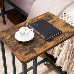 End/Side Table, TV Tray, C Shaped Snack Table with Metal Frame