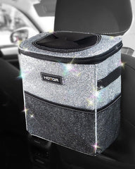 HOTOR Car Trash Can with Lid and Storage Pockets, 100% Leak-Proof Car Organizer, Waterproof Car Garbage Can, Multipurpose Trash Bin for Car - Black