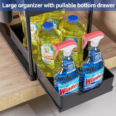 Under sliding cabinet basket organizer, 2 tier storage under cabinet bathroom under sink organizers and storage black under sink storage, multi purpose storage shelf for kitchen, bathroom, office