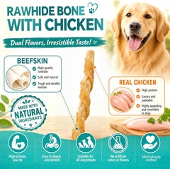 Dog Treats, Rawhide Sticks Wrapped with Chicken, 10 Count