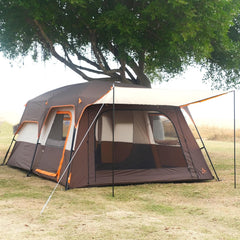 KTT Extra Large Tent 10-12 Person(B),Family Cabin Tents,2 Rooms,Straight Wall,3 Doors and 3 Window with Mesh,Waterproof,Double Layer,Big Tent for Outdoor,Picnic,Camping,Family Gathering.