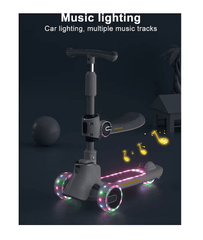 Three In one Children's Scooter Led Light Flashing Wheel Adjustable Height Foldable Scooter Removable Seat Blue LK002 - Nimall