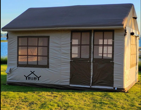 Camping Tent, Inflatable Tent, Portable and Waterproof, 5 Large Mesh Windows, Easy Up, Ventilation, Open Skylight, Outdoor Tents for 4-8 Person, for Family Hiking, Camping, Instant Tents（Khaki, Big）