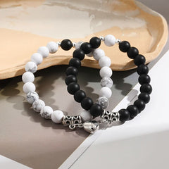 1 pair of heart - to - heart suction black and white stone couple bracelets - Nimall