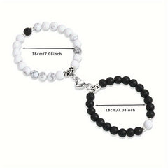 1 pair of heart - to - heart suction black and white stone couple bracelets - Nimall