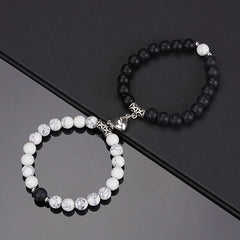 1 pair of heart - to - heart suction black and white stone couple bracelets - Nimall